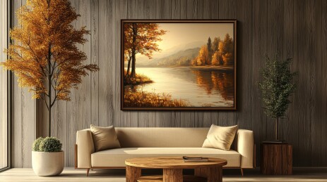 秋日湖畔宁静景色