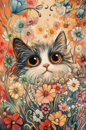 春然雏菊中的猫