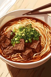 兰州拉面碗中的清澈牛肉汤与筋道面条