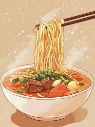 兰州拉面碗中的清澈牛肉汤与筋道面条