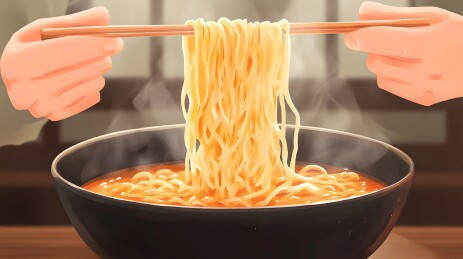锅中翻滚的手工面条