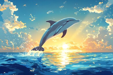 海豚跃出碧波闪耀阳光