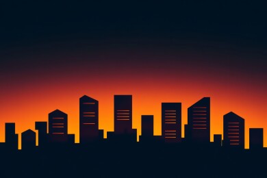 落日余晖下的城市剪影