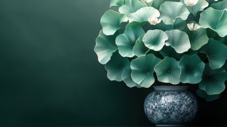 青花瓷瓶中的碧玉莲