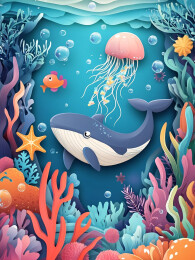 海底世界剪纸画