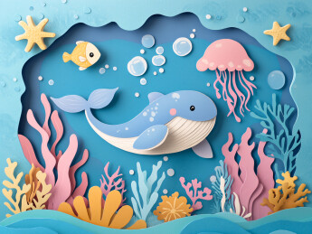 海底世界剪纸画