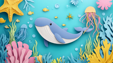 海底世界剪纸画