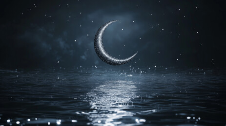 夜晚海面明月映波