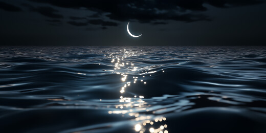夜晚海面明月映波