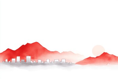 红山日出城市剪影