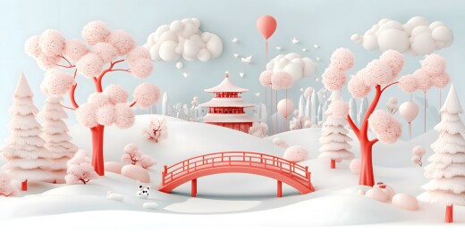 梦幻粉色冬季童话场景