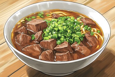 兰州拉面碗中的清澈牛肉汤与筋道面条