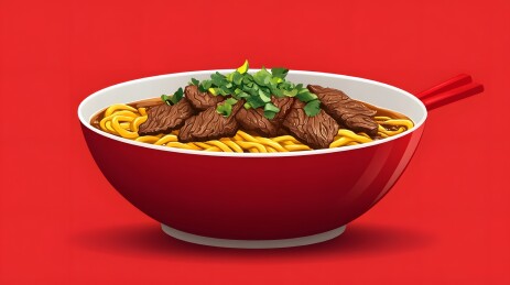 兰州拉面碗中的清澈牛肉汤与筋道面条