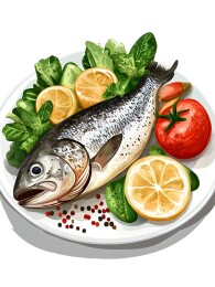 精致餐盘中的煎鱼与配菜