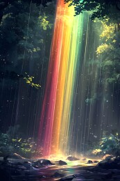 雨后天晴的彩虹与绿意