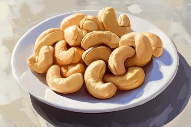 柔和光线下诱人的金黄色腰果
