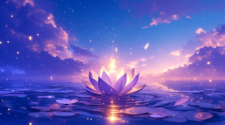 中元节河面上飘着的莲花灯