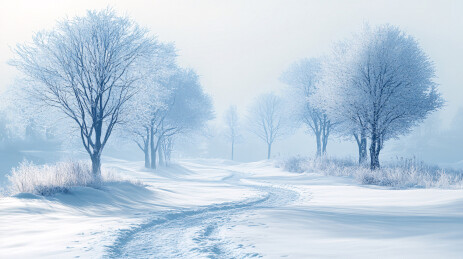 冬日雪景:宁静的雪地小路