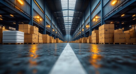 整齐堆放货架货物纸箱仓库物流中心室内背景