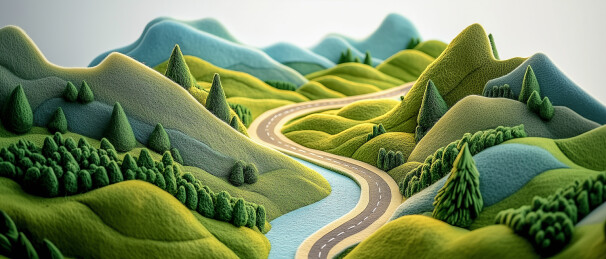 蜿蜒道路与绿地景观
