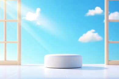 窗边白色圆形展示台