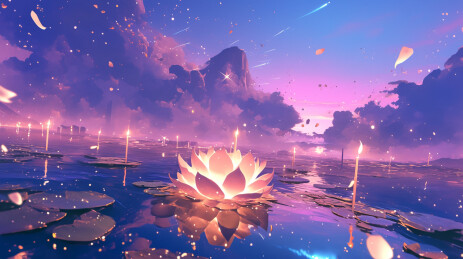 中元节河面上飘着的莲花灯