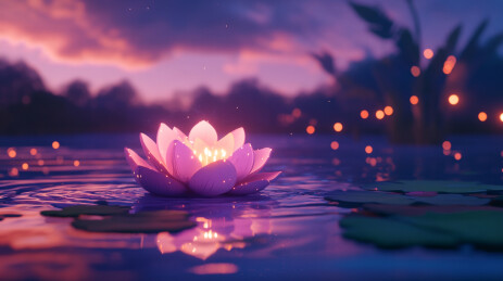 中元节河面上飘着的莲花灯
