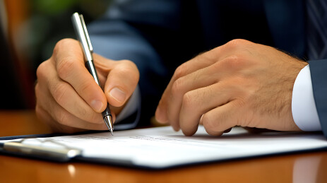商人签署合同文件签字特写