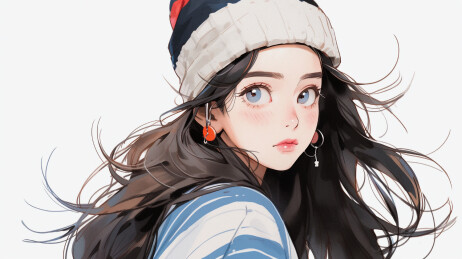 戴着帽子的动漫插画女孩