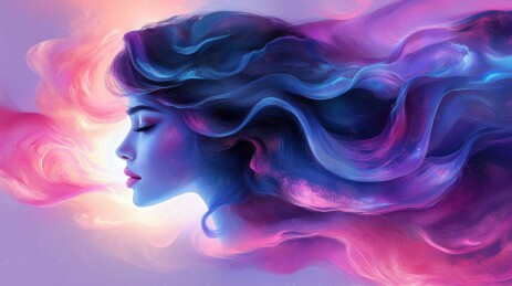 梦幻色彩的女子侧颜