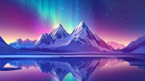 冬季北极地区夜晚的极光