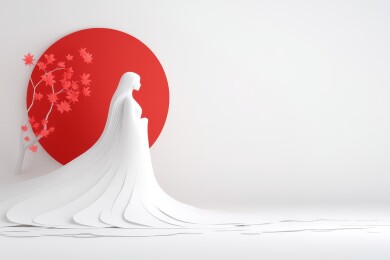 红日白裙剪纸美人