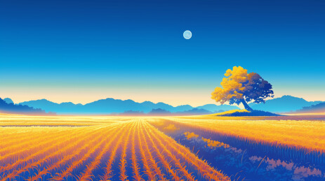 一片秋天稻田丰收的场景