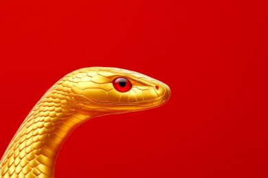 金色蛇头红背景