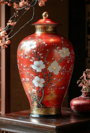 红釉梅瓶花卉装饰