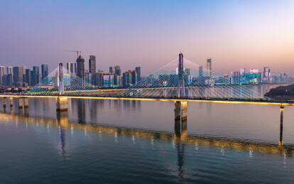 航拍长沙湘江银盆岭大桥城市夜景风光