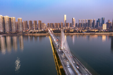 航拍长沙湘江银盆岭大桥城市夜景风光