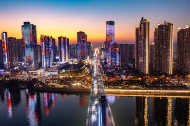 航拍长沙湘江银盆岭大桥城市夜景风光