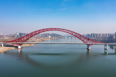 航拍湖南株洲清水塘大桥