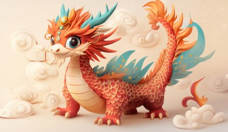 萌系中国神话传说瑞兽神龙插画