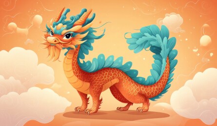 萌系中国神话传说瑞兽神龙插画