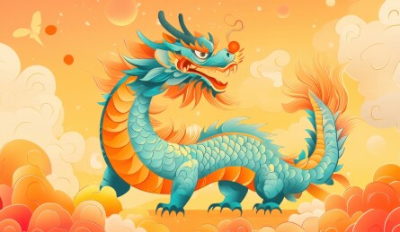 萌系中国神话传说瑞兽神龙插画