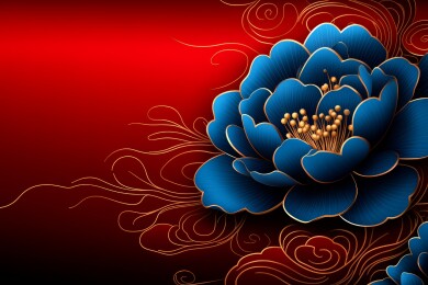 蓝色金线牡丹花纹