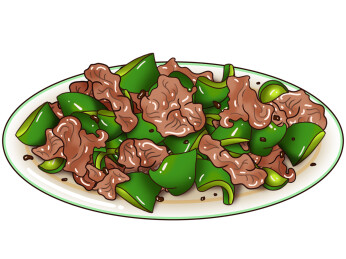 手绘豆豉青椒炒牛肉插画