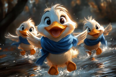 三只小鸭水中嬉戏