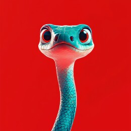 红色背景的青色卡通蛇头