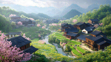 3D渲染中国风乡村