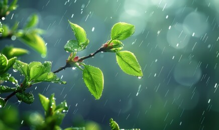 雨中新生的绿叶展现生机勃勃