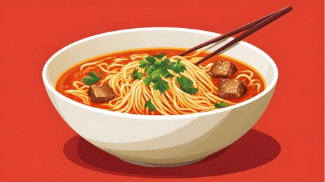 兰州拉面碗中的清澈牛肉汤与筋道面条