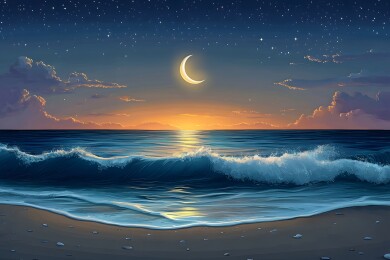 宁静海滩上的银色月光